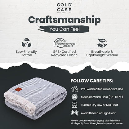 Gold Case Throw Blanket for Bed - 100% Recycled Turkish Cotton Blanket - Elegant Lightweight Soft Throw Blankets for Bed & Living Room - Twin Size Cozy Blankets - 71x90 - Grey