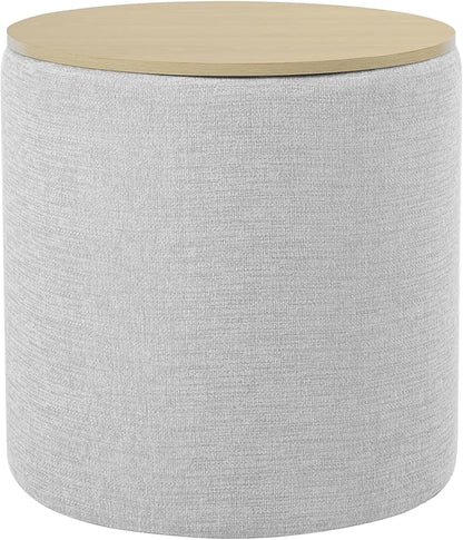 HomePop Storage Ottoman with Wood Top - Light Gray Textured Woven