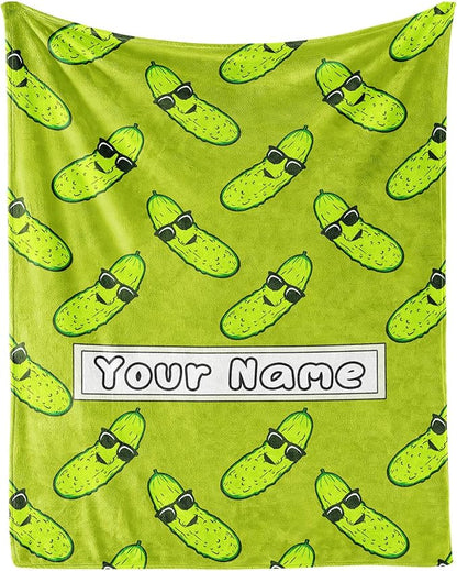 Custom Pickle Throw Blanket for Girls Boys - 40x50 Inches Crib Size - Soft Fluffy Cozy Blankets Gift - Green Funny Blanket Throws for Travel, Office