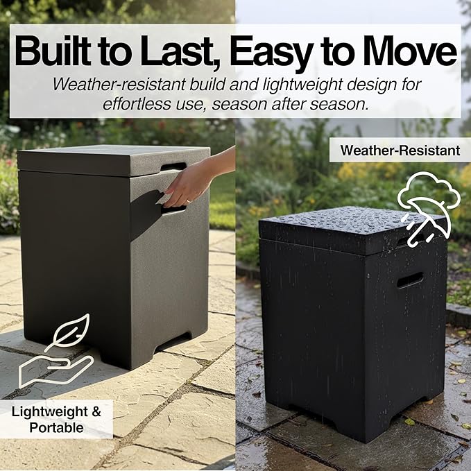 Propane Tank Cover Table for Fire Pits, 20 LB MGO Propane Tank Holder with Side Handles, Outdoor Tank Storage Side Table for Patio, Gas Griddle, Dark Gray