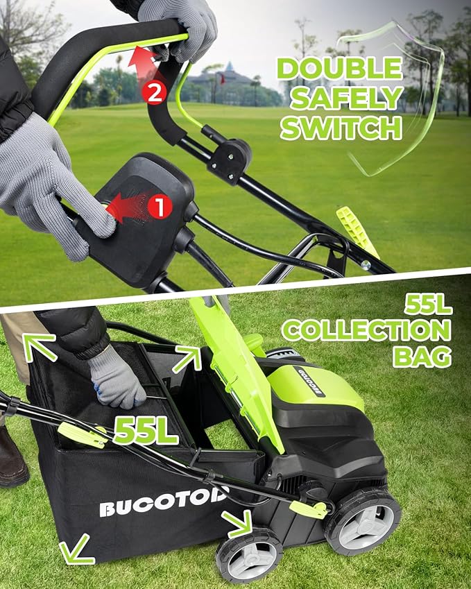 2-in-1 16-Inch Dethatcher & Scarifier Electric Corded, 15 Amp Copper Motor, Electric Lawn Dethatcher with 5-Position Depth Adjustment, 14.5 gal Thatch Bag,Walk Behind for Yard Lawn Garden Care