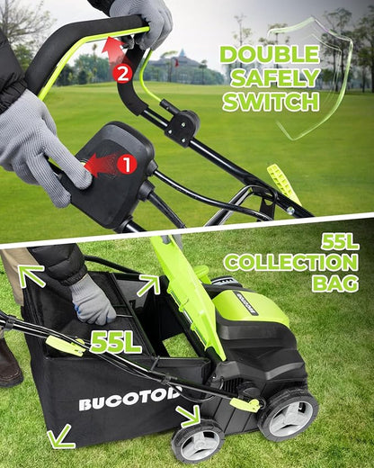 2-in-1 16-Inch Dethatcher & Scarifier Electric Corded, 15 Amp Copper Motor, Electric Lawn Dethatcher with 5-Position Depth Adjustment, 14.5 gal Thatch Bag,Walk Behind for Yard Lawn Garden Care