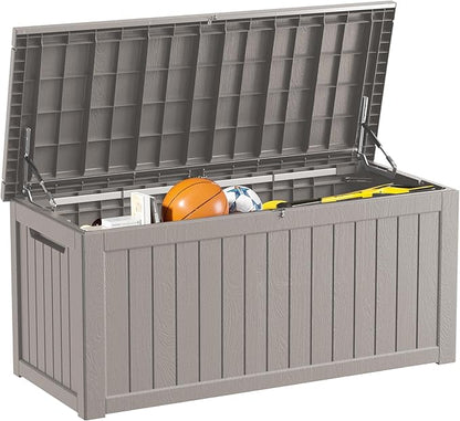 270 Gallon Outdoor Storage Box Waterproof Lockable Resin Deck Box Large, Patio Storage Bin for Pool Accessories Cushion Furniture, Garden Tools, UV-Resistant Outside Delivery Grey
