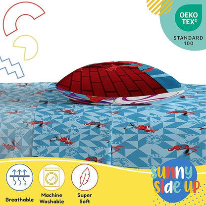 Sunny Side Up Kids Sheet Set Includes Sheets and Pillow Cover - 100% Microfiber Bedding and Room Decor, Blue - Spiderman, 3 Piece Toddler