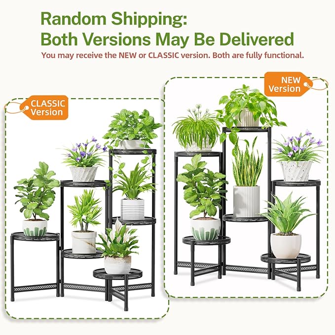 iDavosic.ly 6 Tier Large Plant Stand Indoor with 10-Inch Wide Drainage Tray, Tiered Corner Metal Outdoor Flower Display Holder Shelf, Folding Tall Rack for Patio Porch Balcony, Black Iron Carving