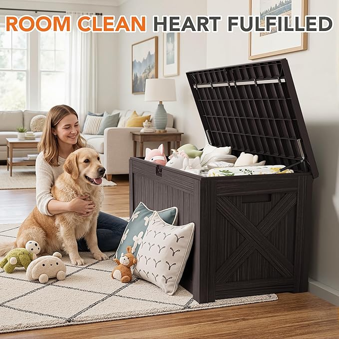 130 Gallon Deck Box Outdoor Indoor Waterproof Storage Box for Patio Furniture, Pool Accessories, Garden Tools, and Cushion Storage, Brown