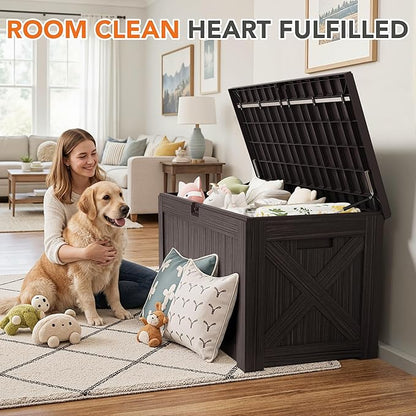 130 Gallon Deck Box Outdoor Indoor Waterproof Storage Box for Patio Furniture, Pool Accessories, Garden Tools, and Cushion Storage, Brown