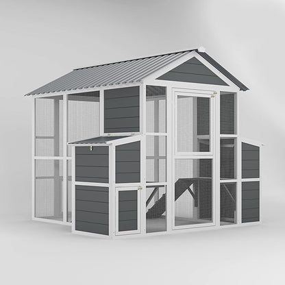 Outdoor Wooden Chicken Coop for 10 Chickens,Large Hen House Poultry Habitat Pet Hutch Run Cage with 2 Chicken Nesting Boxes,Walk in Chicken Coops Run W/Ramp and Run,Waterproof Roof,(80"×82"×69")