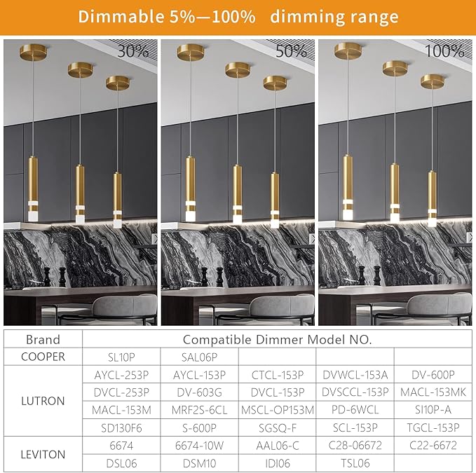 Modern Pendant Light Kitchen Fixture Dimmable LED Gold Mini Pendant Lighting fo