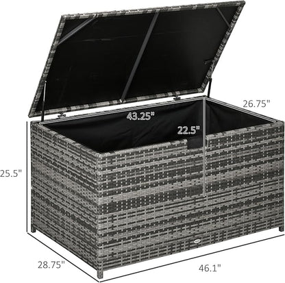 Outsunny 113 Gallon Deck Box, Rattan Outdoor Storage Box, Waterproof Storage Container for Indoor, Patio Furniture Cushions, Pool Supplies, Garden Tools, Dark Gray