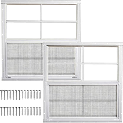 Yuzzy Shed Windows 2 Pack, Chicken Coop Windows 36" x 36" with Tempered Glass and Fiberglass Screen, Flush Mounted Small Window for Shed, Barns, Playhouse, Household, Garage (White)