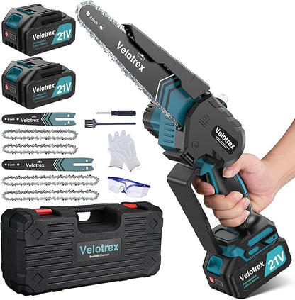 Professional Mini Chainsaw Cordless 8 inch + 6 inch, Electric Chainsaw Cordless with 2x4000mAh Batteries, Upgraded Brushless chainsaw with Auto Oiler for Tree Branch Wood Cutting