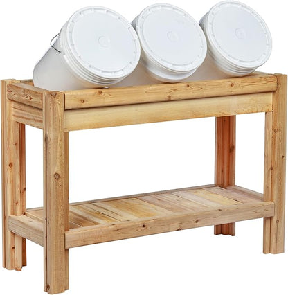 Greenes Fence Three Bucket Cedar Storage with Shelf, 44 in. x 16 in. x 30 in. - Made in USA with North American Cedar