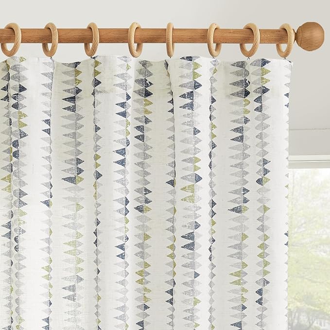 jinchan Linen Nursery Curtains for Living Room Boho Curtains for Bedroom Kids Room 63 Inches Long Geometric Printed Farmhouse Drapes Rod Pocket Window Treatment Curtain Set of 2 Panels Indigo-Gray