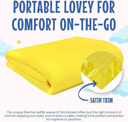 Thermal Waffle Knit Baby Blanket - Soft Breathable Mini Blanket for Newborns and Infants - Toddler Blankey for Strollers, Travel, Naptime, Nursery and More - 18" x 20" (Yellow, Satin Trim)
