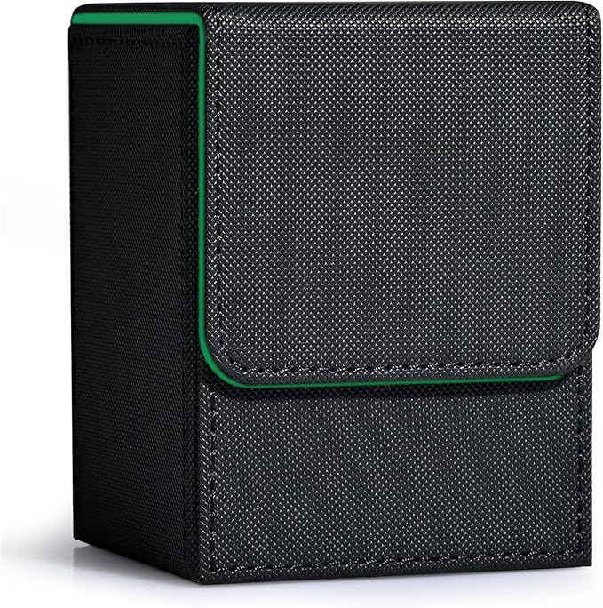 ZLCA Card Deck Box for MTG, Yugioh Deck Case Holds 100+ Single Sleeved Cards, PU Leather Magnetic Storage Box Fits for CCG TCG Sport Card (Black& Dark Green)