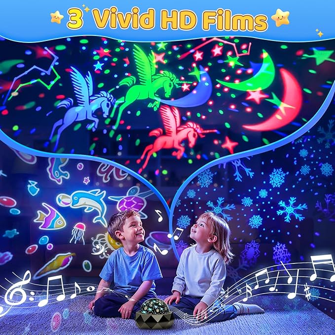 PIKOY Night Light Projector for Kids Room - 15 Colors, 15 White Noise, 3 Films, Remote - Rechargeable Star Lights for Ceiling, Bedroom - Gifts