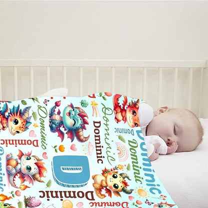 Personalized Custom Dragon Preschool Blanket Gifts for Baby Toddler Kids Boys Girls - Customized Dragon Super Soft Lightweight Flannel Sheets Decor for Crib Nap Couch - 30"x40" for Baby/Pets