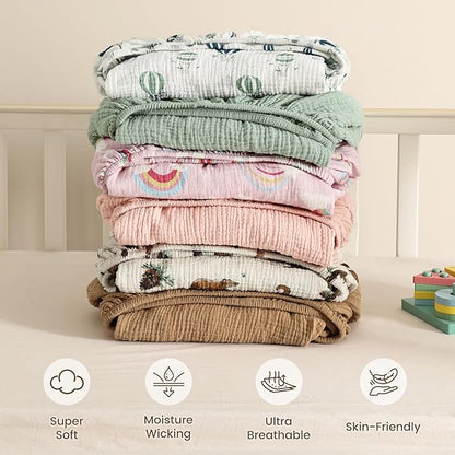 david's kids Muslin Mini Crib Sheets, 2 Pack Cotton Pack N Play Sheets for Boys Girls Neutral, Soft Breathable Baby Sheets Fit Pack N Play, Playard and Mini Crib Mattresses, Animals