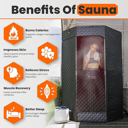 Portable Steam Sauna Box for Home, 5 Layer Waterproof, Portable Steam Sauna with 4L Steamer, Remote Control & Folding Chair, Indoor & Outdoor to Relax & Detox, 36" x 36" x 71" (Black)