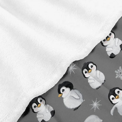 Thuswarm Cute Penguin Grey Flannel Throw Blanket Gifts Warm Cozy Soft Funny Print Blankets for Summer Room Decoration Bed Couch Sofa 40”×30” XSmall for Pets