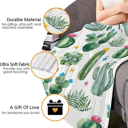 Thuswarm Cactus Flower Succulent Flannel Blanket for Autumn Winter Gifts Warm Cozy Soft Funny Print Throw for Bed Couch Sofa 60”×50” Medium for Teen