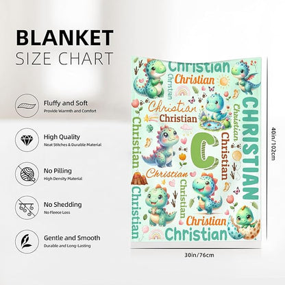 Personalized Custom Green Dinosaur Preschool Blanket Gifts for Baby Toddler Kids Boys Girls - Customized Green Dinosaur Super Soft Flannel Sheets Decor for Crib Nap Couch - 30"x40" for Baby/Pets