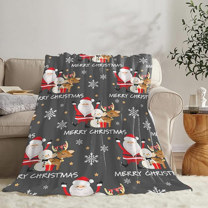 Snowman Santa Claus Throw Blanket for Girls Boys Women Men Kids Adults Soft Flannel Fleece Blanket for Couch Sofa Bed Home Decor 60"x80"
