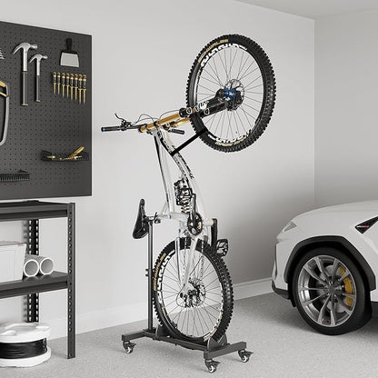 Vertical Bike Stand, Freestanding Bike Rack Garage Storage Upright Bicycle Floor Stand Indoor Bike Holder with Adjustable Height for Garage & Apartment - for Wheels Sizes up to 29”