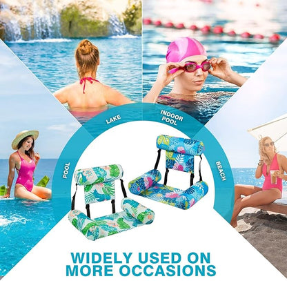 WERNNSAI Inflatable Pool Chair Float for Adults - 2 Pack Fabric Hammock Adjustable Floating Lounge Chairs for Swimming, Beach, Lake