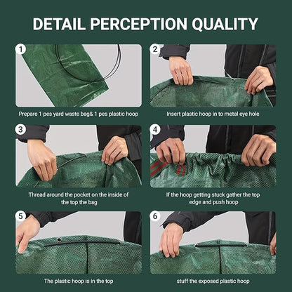 72 Gallon Yard Waste Bags, Reusable Heavy Duty Collapsible Garden Leaf Bags with Plastic Ring, Garden Waste Container for Clean Up Outdoor Debris Leaves Grass Clippings (Green, 3 Pack)