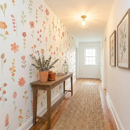 33Pcs Boho Floral Wall Decor Decals Removable Pink Watercolor Wildflower Stickers for Nursery, Girls Room, Dorm and Headboard Art