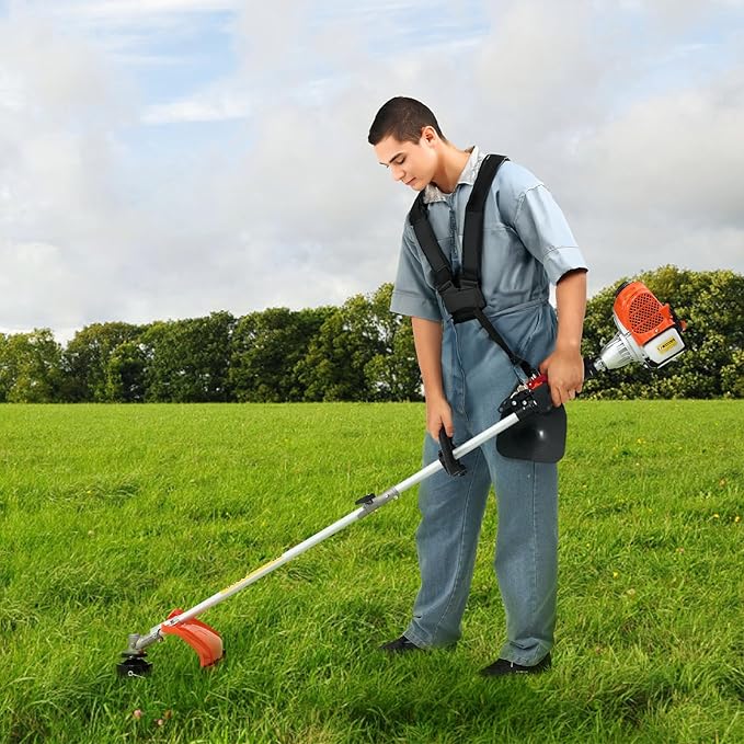 VEVOR String Trimmer, 25.2CC 2-Stroke, Gas Powered Weed Wacker, 16.9" Cordless Grass Trimmer, Multi-Functional Lawn Edger with Shoulder Strap & 3T Blade, Weed Eater for Quick Grass Cleaning