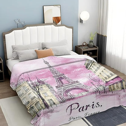 Tijuboni Paris Eiffel Tower Throw Blanket Pink Paris Gifts for Girls Women Boys Men Adults Kids Soft Flannel Fleece Blanket for Couch Sofa Bed Home Decor 50"x60"