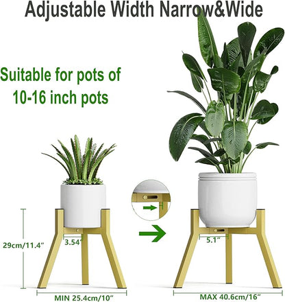 Adjustable Plant Stands Set of 2, Metal Modern Small Plant Holder, Heavy Duty Stable Flower Holder Stand Rack for 10-16 Inch Indoor Outdoor Corner Living Room Balcony Office Golden PS-007GY-2