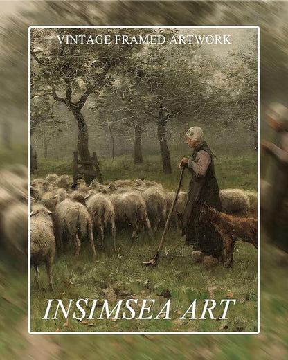 InSimSea Framed Canvas Wall Art, Sheep on the Meadow Oil Painting Prints, Aesthetic Room Decor, Farmhouse & Christian Wall Art, 8x10in