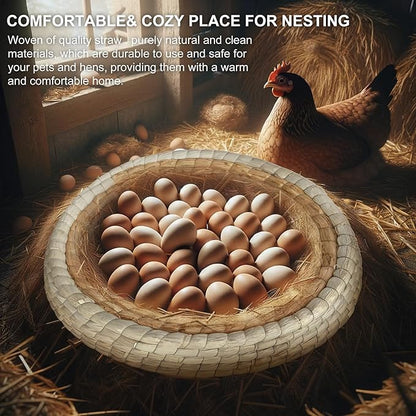 Chicken Nest for Chicken Coop, Handmade Woven Flat Base Straw - 2 Pack 15.5"x15.5"x3.5" Premium Laying Hen Nesting Pads (2 nest)