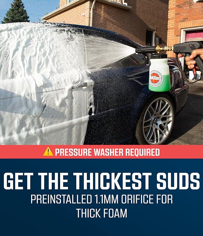 McKillans Foam Cannon for Pressure Washer (Wide Mouth) - Car Wash Snow Foam Cannon Lance Pressure Washer Soap Dispenser for Car Washing with Adjustable Thick Foam + 1/4 Quick Connector
