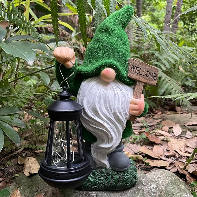 Solar Garden Statue Lights Gnome Figurine with Solar Light Outdoor Patio Lawn Yard Garden Decor for Women Mother's Day Housewarming Gifts