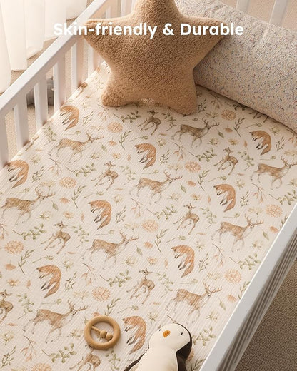 Yoofoss Muslin Crib Sheets for Boys Girls, Organic Baby Crib Sheets for Standard Crib Mattress & Toddler Mattress, Soft, Breathable, Durable 52"x28"