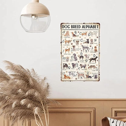 JOCASA Dog Breed Alphabet Vintage Metal Poster Sign Decor-Retro Aluminum Metal Tin Sign for Home Wall Decor, Garden, Bedroom, Signs Gift,12''x 8''