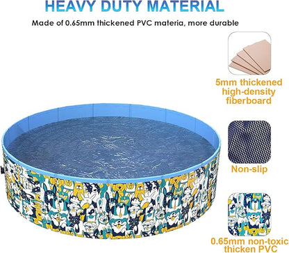Foldable Dog Pool Pet Bath Pool Collapsible Portable Hard Plastic PVC Pool Bathing Tub Durable Indoor & Outdoor Swimming Kiddie Pool for Dogs Cats 31.5"