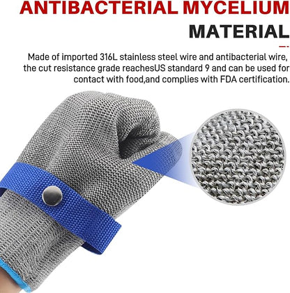 ANSI A9 Cut Resistant Glove,Stainless Steel Mesh Metal Glove,Food Grade for Kitchen Cooking, Butcher Meat Cutting, Oyster Shucking, Mandoline, Fishing,L,2 pcs