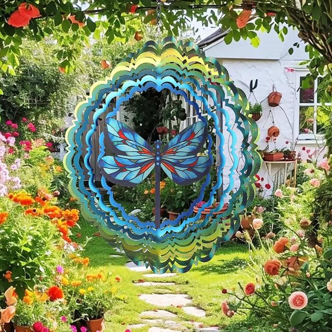 Wind Spinners Outdoor Dragonfly - Birthday Gifts for Women Mom Wife Grandma, Hanging Wind Sculptures Wind Spinners, 12 inch 3D Wind Spinner for Garden Decor for Outside, Garden, Patio, Yard, Outdoor