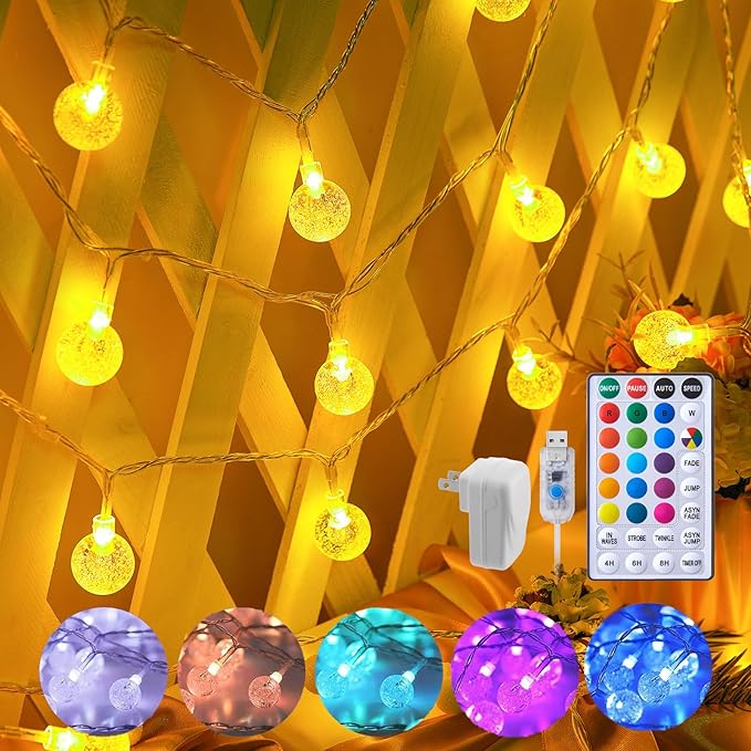 Minetom Crystal Globe String Lights - 33 ft 100 LED USB Color Changing Globe