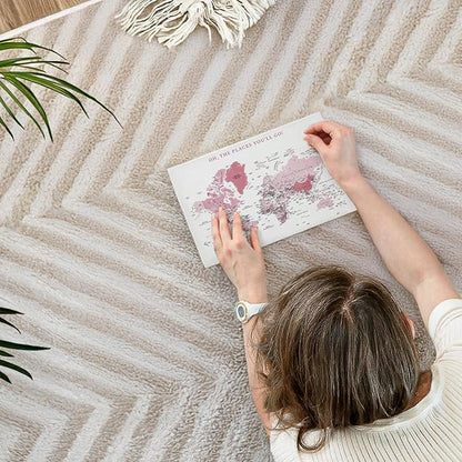 ElephantStock - Places You'll Go Push Pin World Map Wall Art - Horizontal Canvas Wall Art - Living Room Wall Decor - Digital Art Map Canvas Art - White And Pink Decor - 12" x 8"