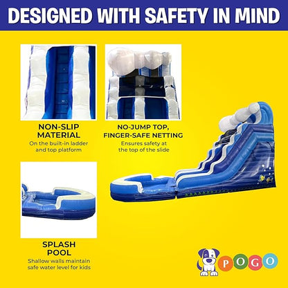 Inflatable Water Slide for Kids & Toddlers with Inflatable Pool, Backyard, Park or Commercial Use, Outdoor Water Play, Includes Blower Stakes, Splash Pool & Storage Bag, Large 25.5' x 9' x 15'