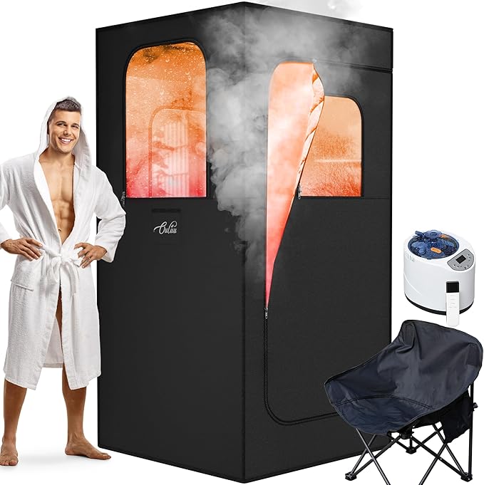 Large Portable Steam Sauna, 3L Steamer Portable Sauna Box for Home, Personal Sauna with Big Sauna Chair, Remote Control, 3.2’ x 3.2’ x 6.0’, Black, 1200W