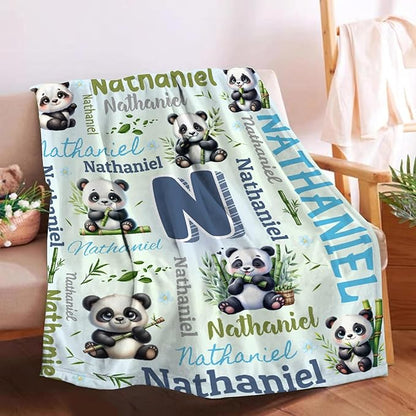 Personalized Custom Panda Blanket Gifts for Kids Boys Girls with Name - Customized Panda Super Soft Lightweight Flannel Sheets Decor for Crib Nap Couch - 90"x120" for Whole Family