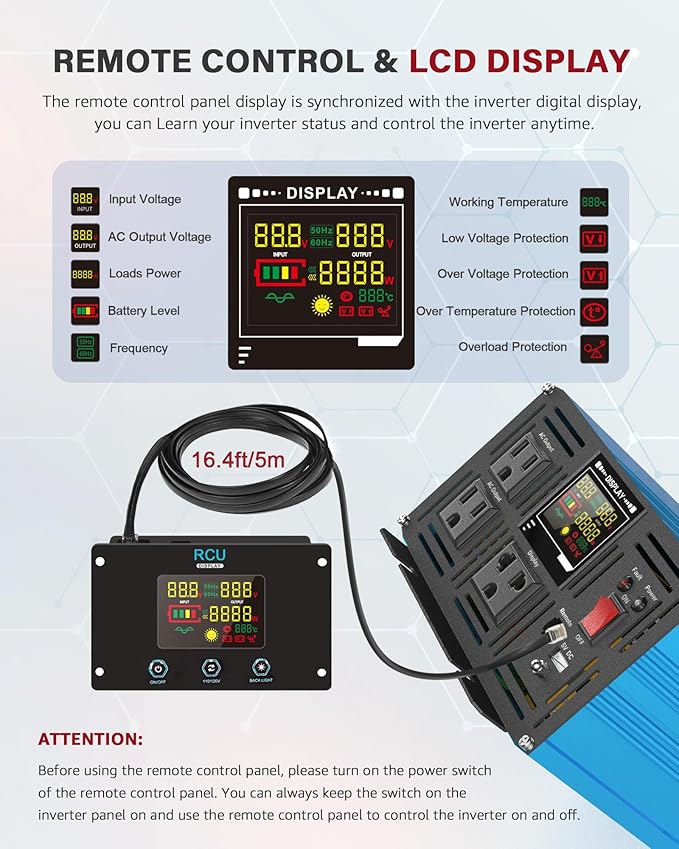 4000 Watt Pure Sine Wave Power Inverter DC 24V to 110/120V AC with 2 AC Charger Outlets and Wiring Terminal 8000W Peak Car Solar Converter for Vehicles Home with LCD Display and 2.4A USB Charging Port